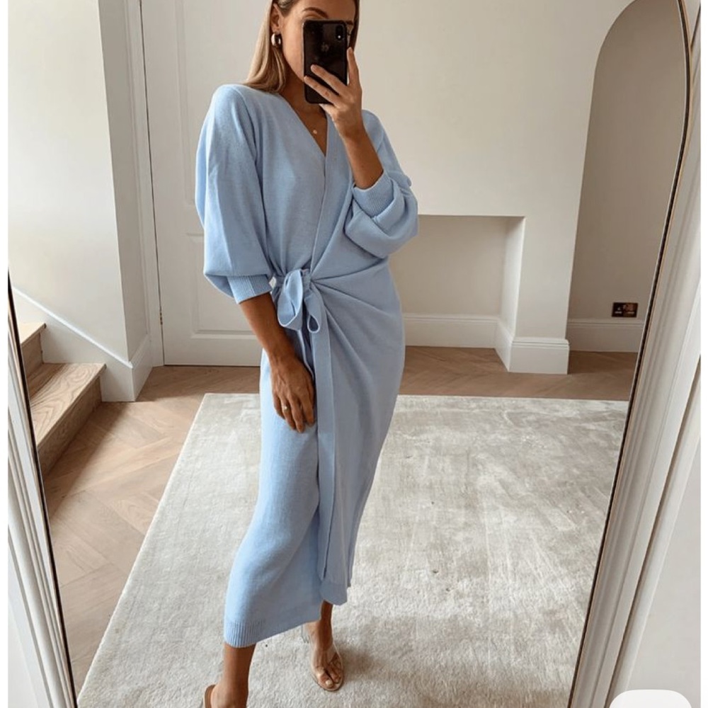 Light Blue Wrap Knit Dress S/M